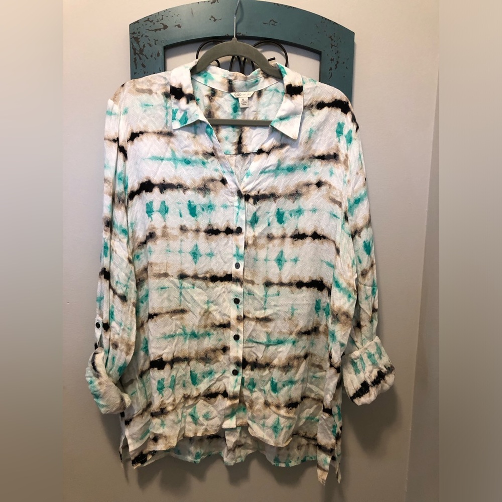 Cato women's green tie dye asymmetrical blouse sz xl